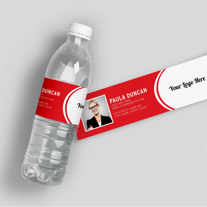 Photo Red Logo Water Bottle Labels - iCustomLabel