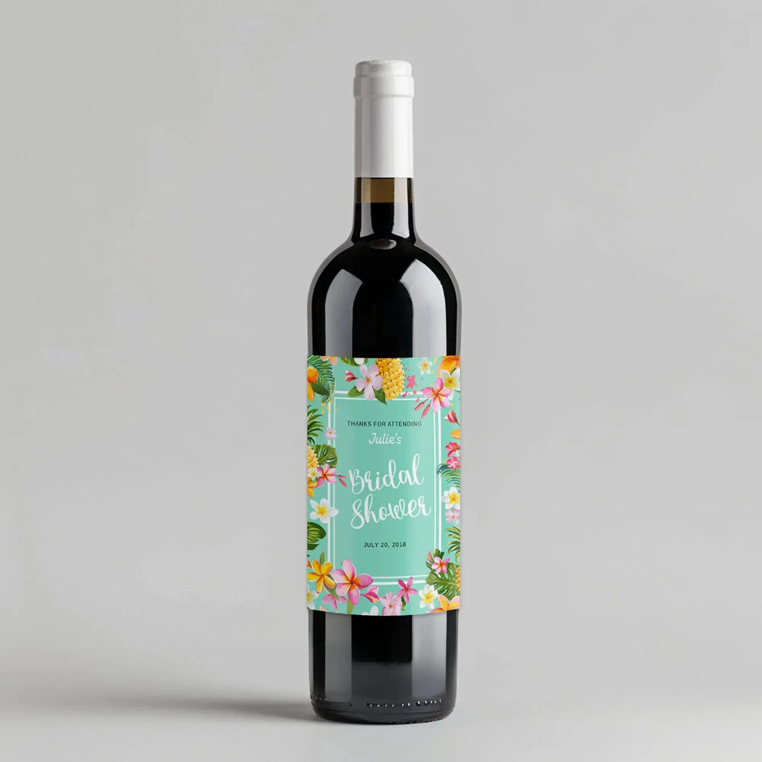 Pineapple Tropical Bridal Shower Wine Label - iCustomLabel