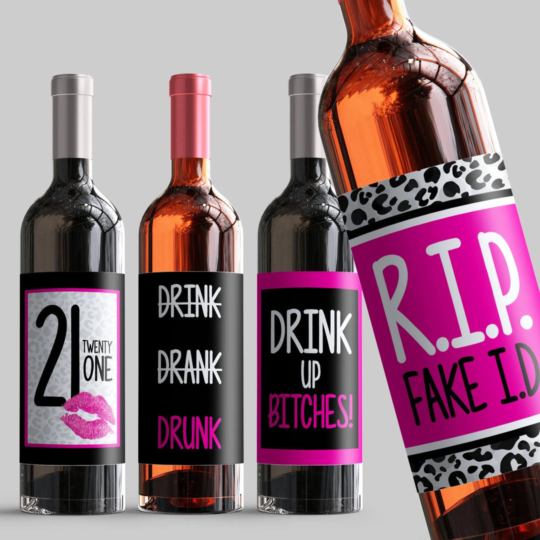 Pink 21st Birthday Wine Label Set - iCustomLabel
