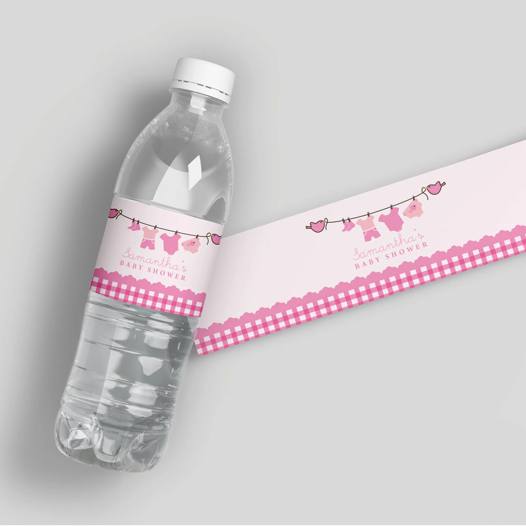 Pink Baby Clothes Water Bottle Labels - iCustomLabel