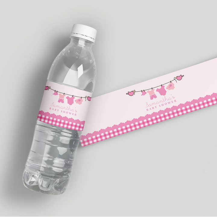 Pink Baby Clothes Water Bottle Labels - iCustomLabel