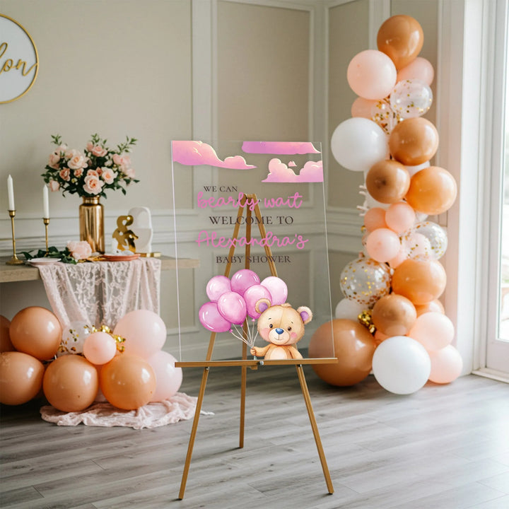 Pink Bearly Wait Baby Shower Sign - iCustomLabel