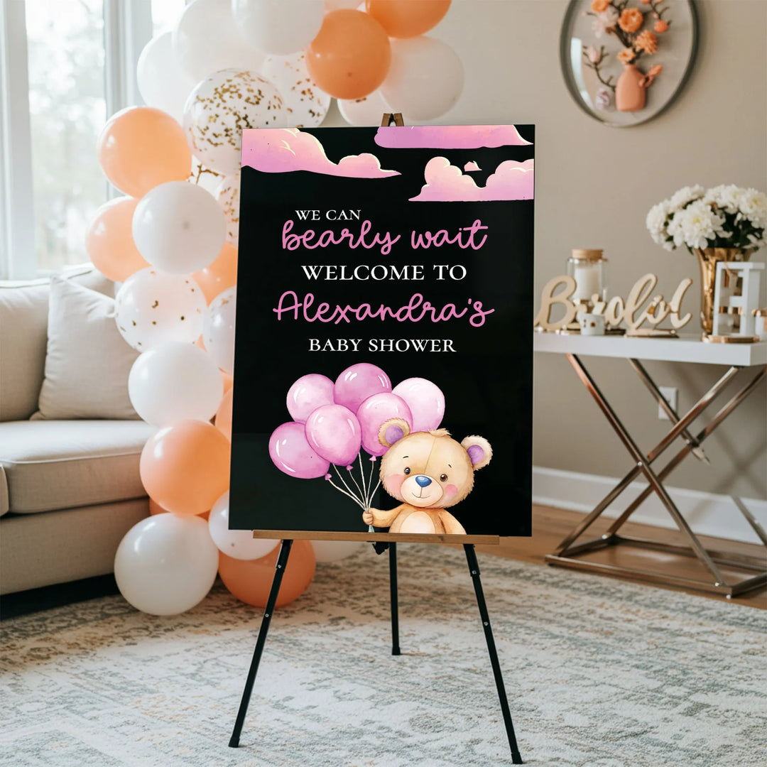Pink Bearly Wait Baby Shower Sign - iCustomLabel