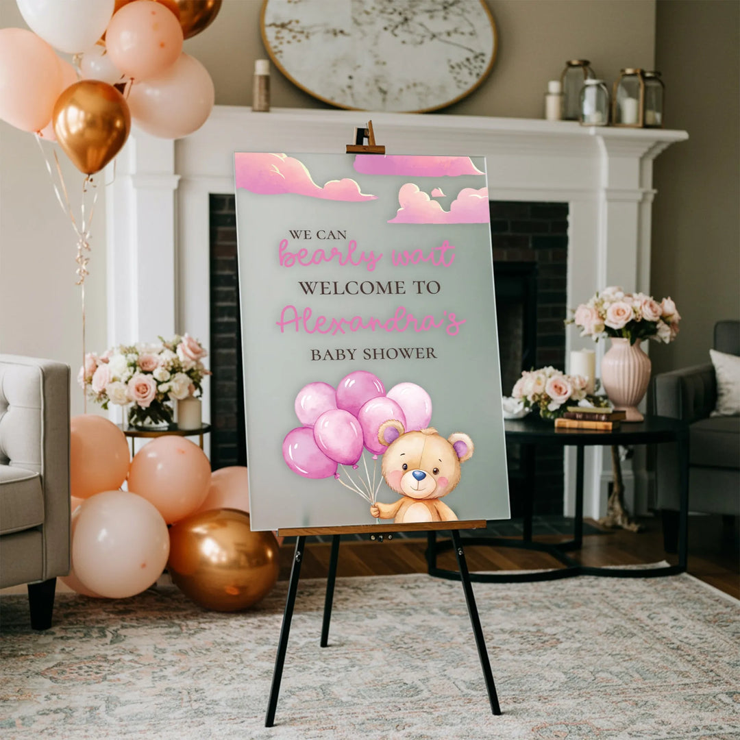 Pink Bearly Wait Baby Shower Sign - iCustomLabel