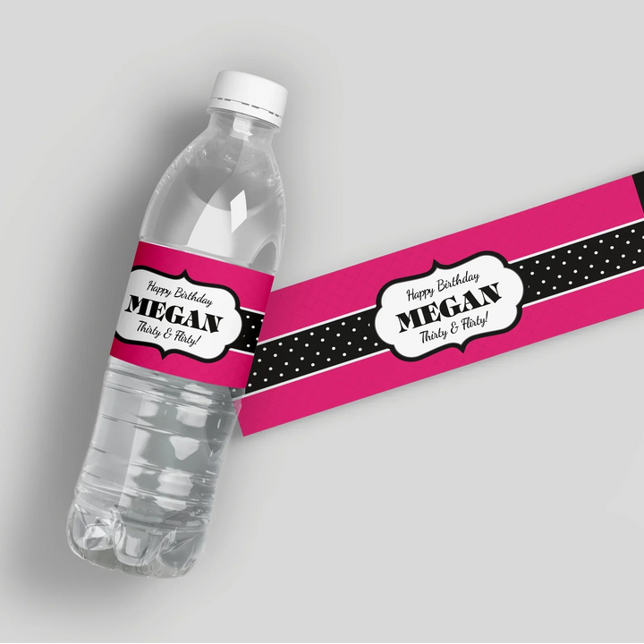 pink-black-birthday-water-bottle-labels-icustomlabel-1 - iCustomLabel