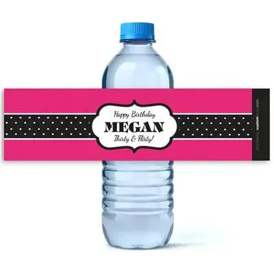 Pink Black Birthday Water Bottle Labels - iCustomLabel