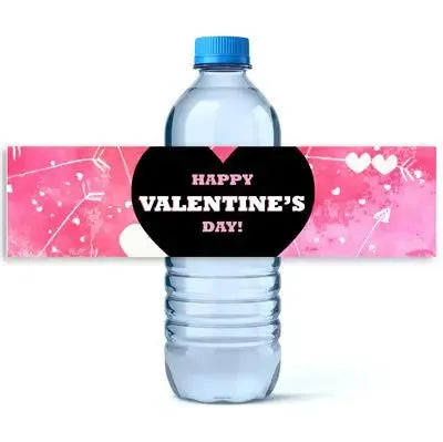 Pink Black Heart Water Bottle Labels - iCustomLabel