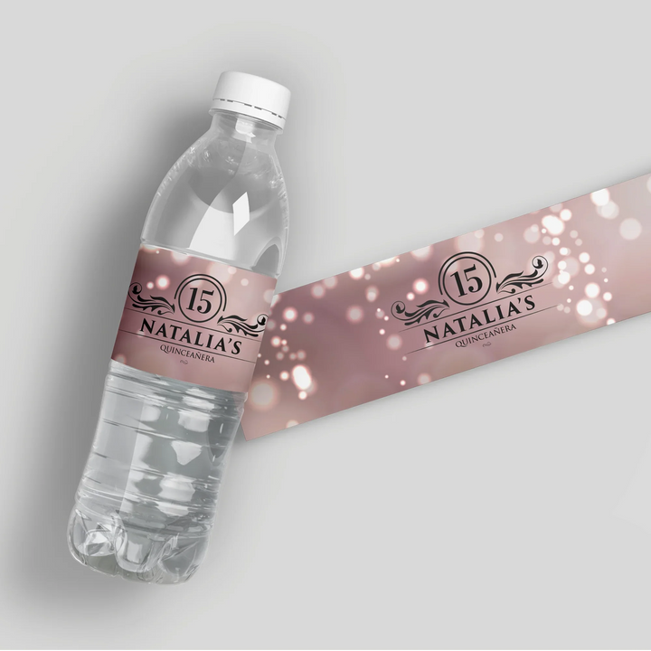 Pink Blush Bokeh Water Bottle Labels