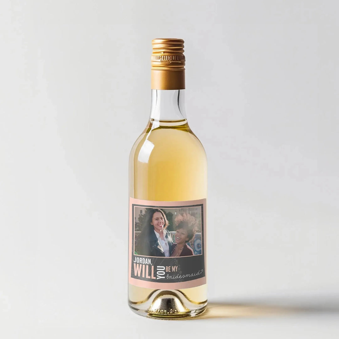 Pink Bridesmaid Photo Mini Wine Label - iCustomLabel
