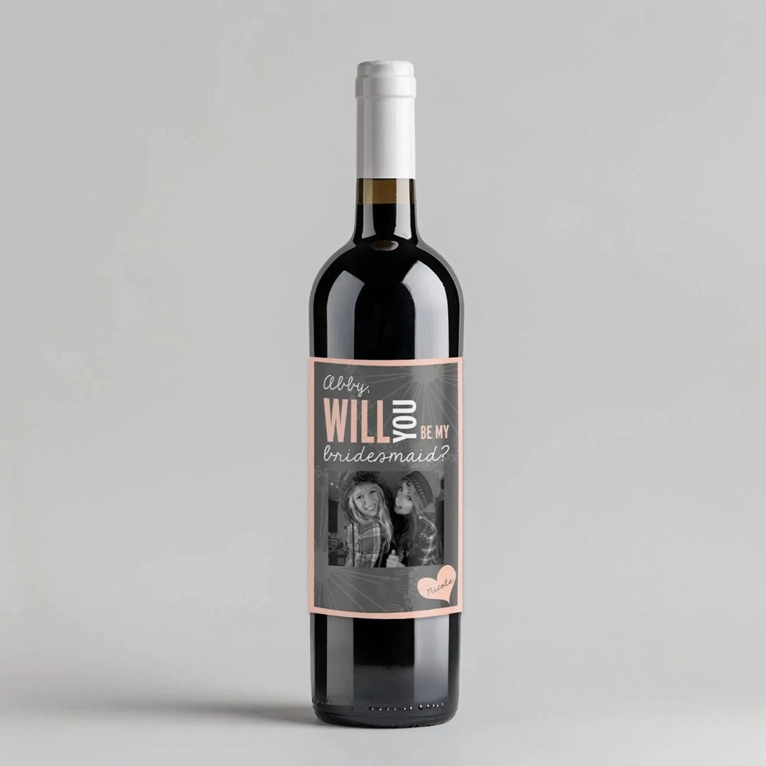 Pink Bridesmaid Wine Label - iCustomLabel