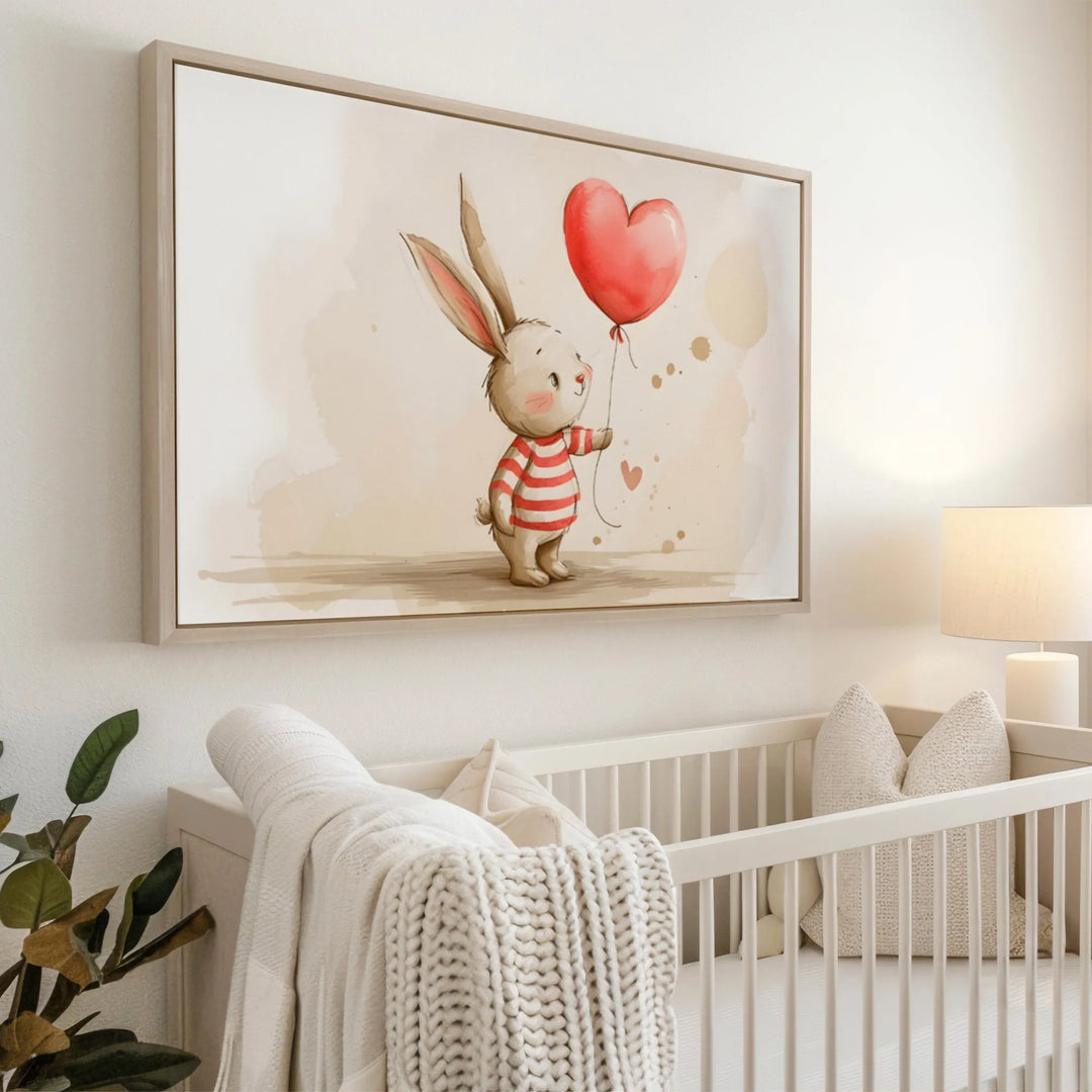 Pink Bunny Balloon Nursery Poster – Cute Kids Room Wall Art - iCustomLabel