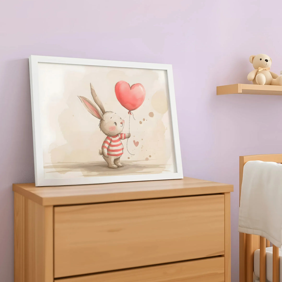 Pink Bunny Balloon Nursery Poster – Cute Kids Room Wall Art - iCustomLabel