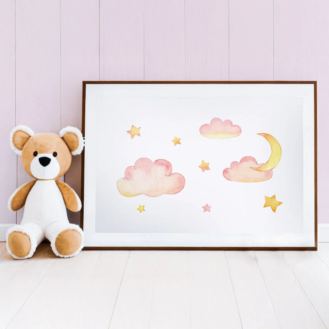 pink-clouds-and-stars-nursery-poster-icustomlabel-2 - iCustomLabel