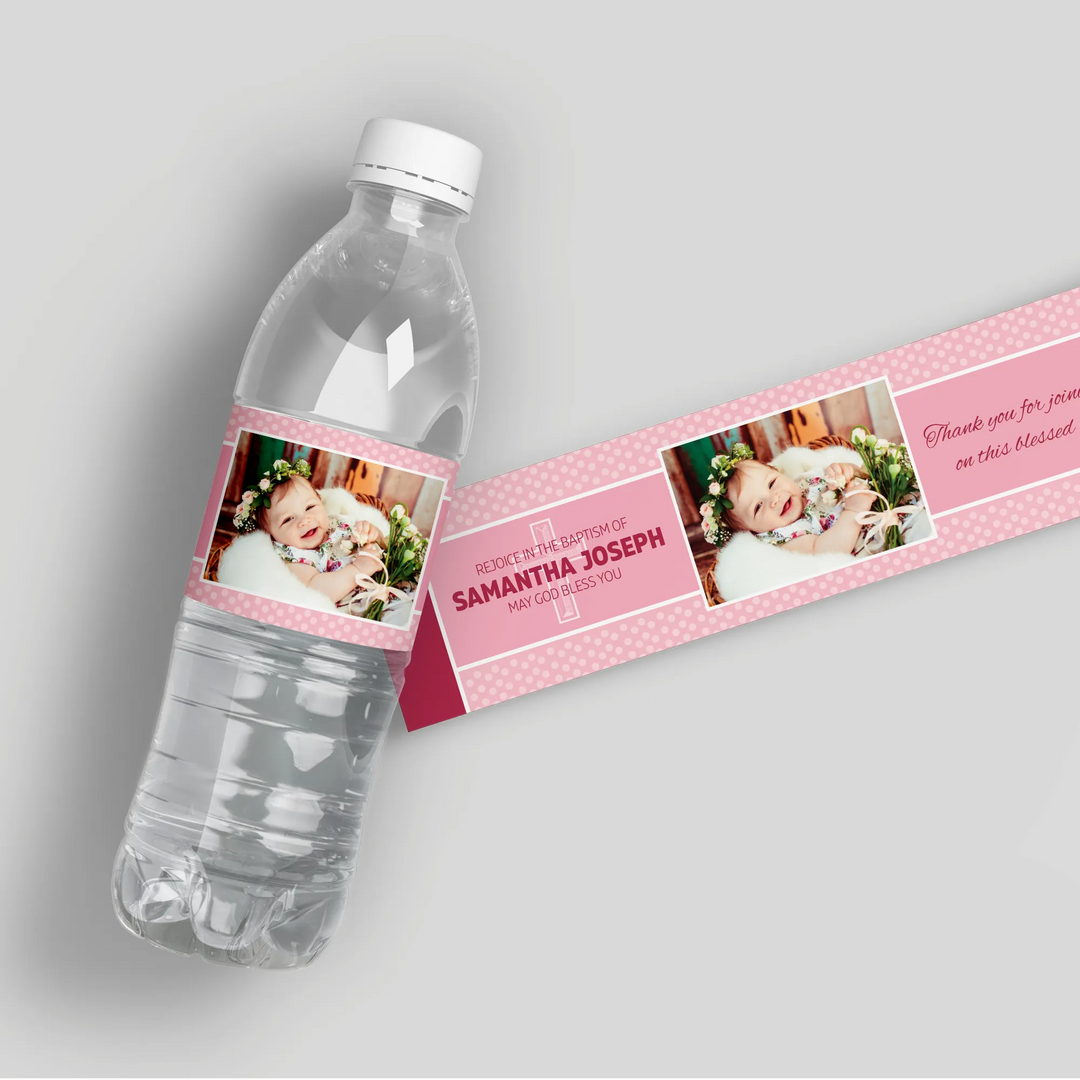 Pink Cross Baptism Water Bottle Labels - iCustomLabel