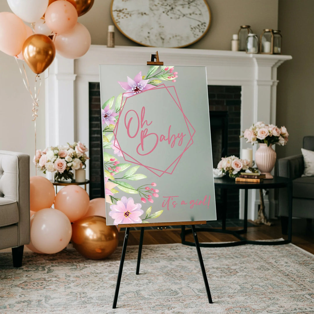 Pink Floral Oh Baby Shower Sign - iCustomLabel