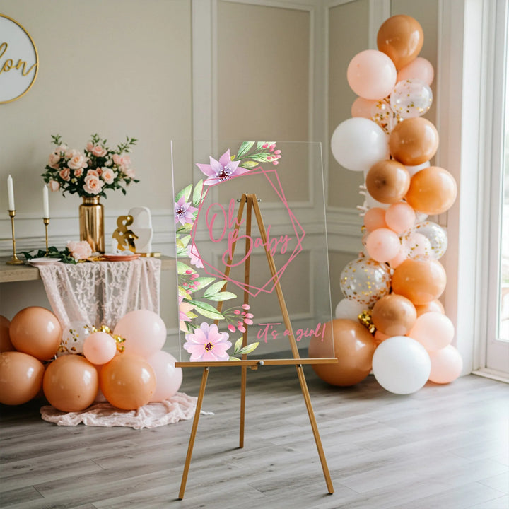 Pink Floral Oh Baby Shower Sign - iCustomLabel