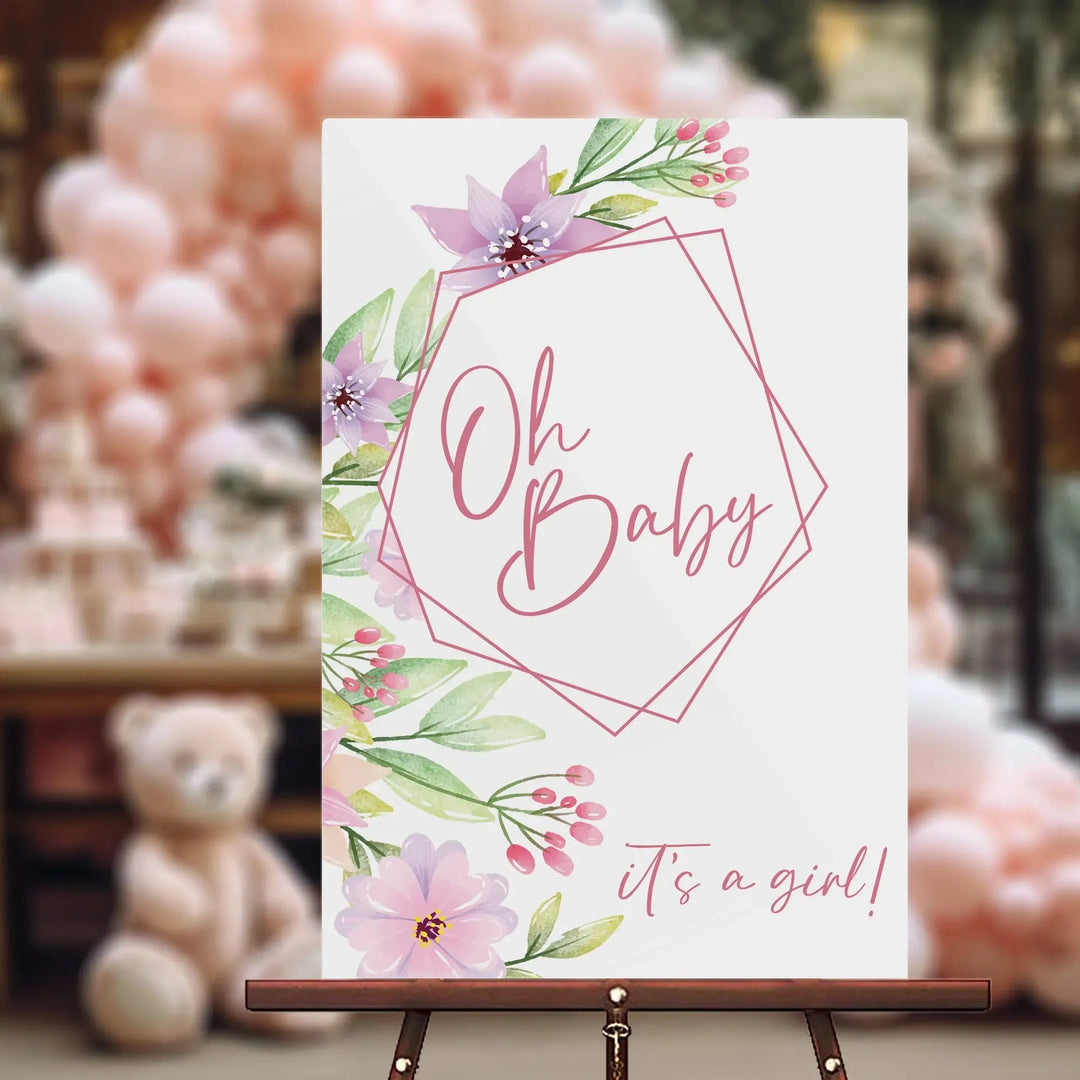 Pink Floral Oh Baby Shower Sign - iCustomLabel