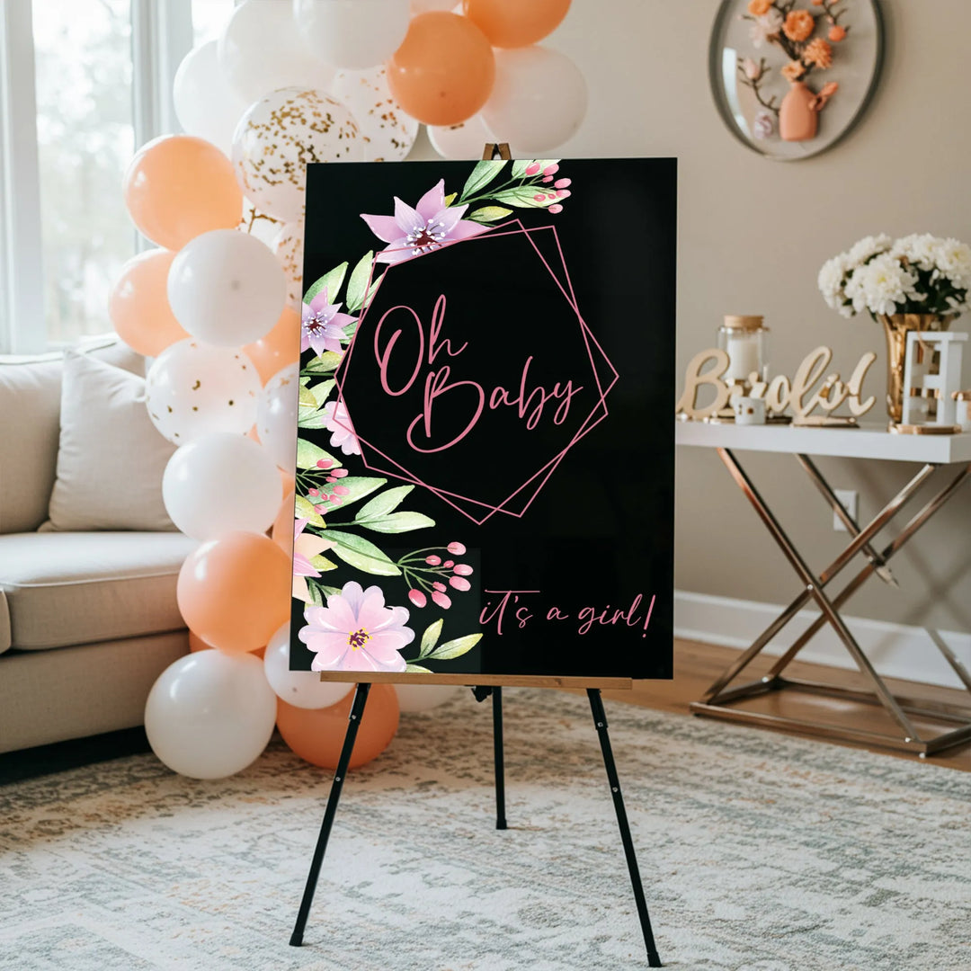 Pink Floral Oh Baby Shower Sign - iCustomLabel