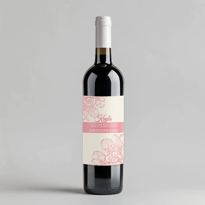 Pink Flowers Bridesmaid Wine Label - iCustomLabel
