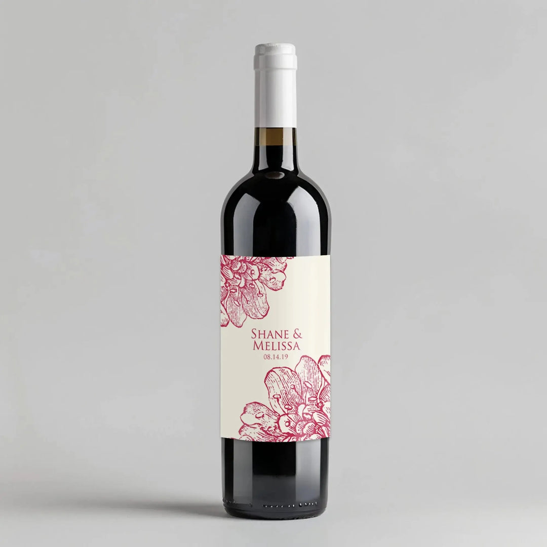 Pink Flowers Wine Label - iCustomLabel