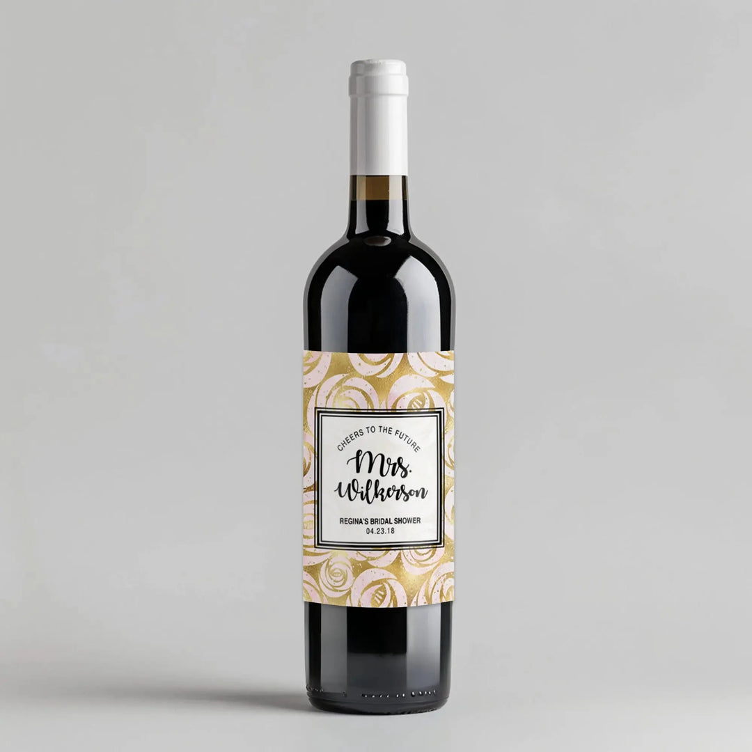 Pink Gold Bridal Shower Wine Label - iCustomLabel