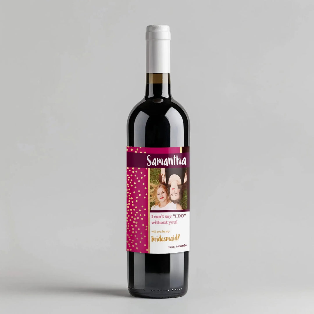 Pink Gold Dots Bridesmaid Wine Label - iCustomLabel