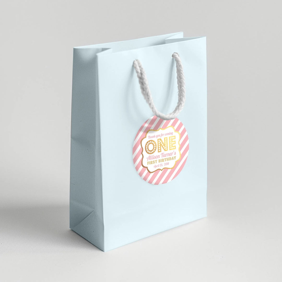 Pink Gold First Birthday Favor Labels - iCustomLabel