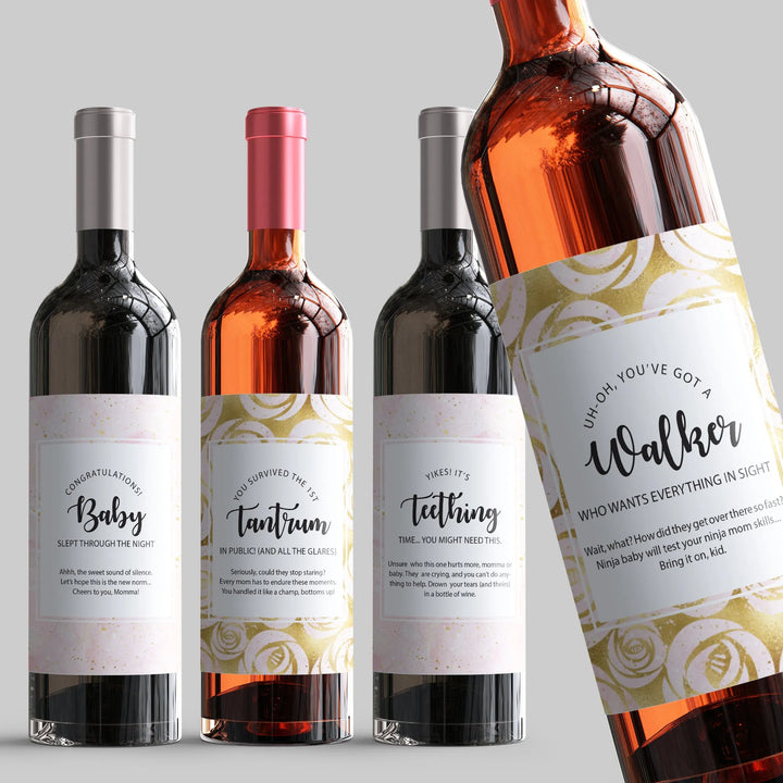 Pink Gold Mommy Milestone Wine Label Set - iCustomLabel
