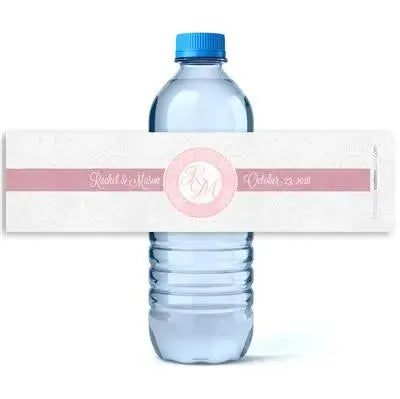 Pink Lace Monogram Water Bottle Labels - iCustomLabel