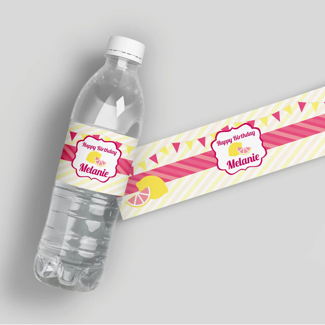 Pink Lemonade Birthday Water Bottle Labels - iCustomLabel