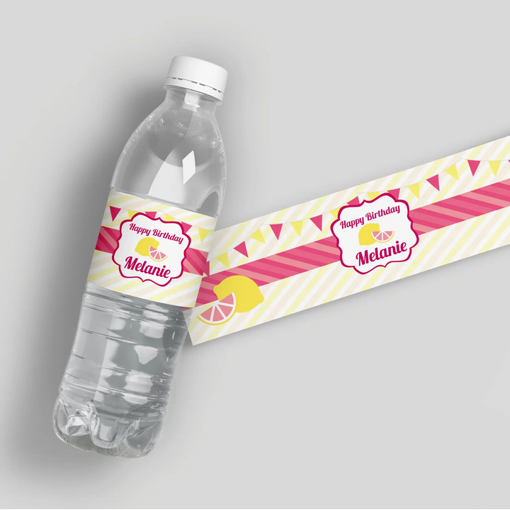 Pink Lemonade Birthday Water Bottle Labels - iCustomLabel