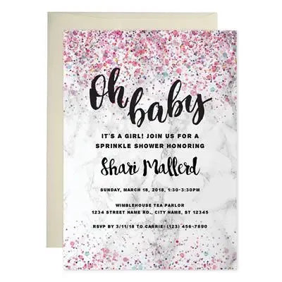 Pink Marble Baby Shower Invitations - iCustomLabel