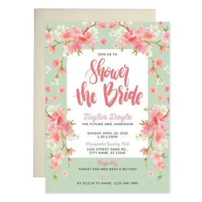 Pink Mint Bridal Shower Invitations - iCustomLabel