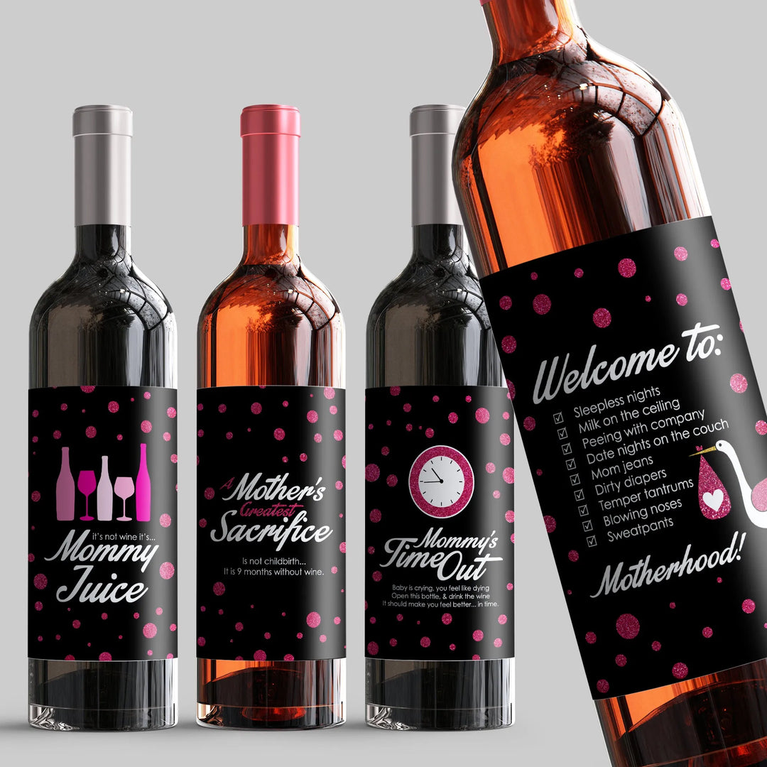 Pink Mommy Wine Label Set - iCustomLabel