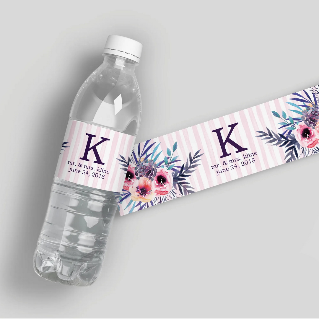 Pink Monogram Water Bottle Labels - iCustomLabel