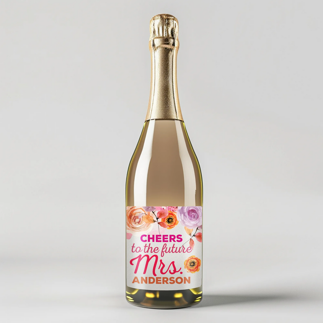 Pink Orange Floral Champagne Label - iCustomLabel