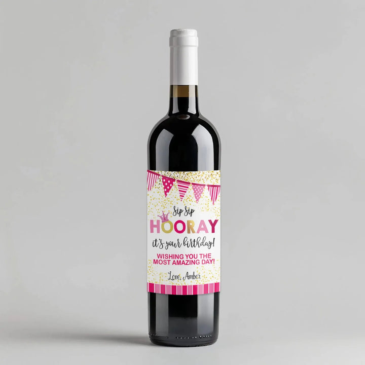 Pink Party Birthday Wine Label - iCustomLabel