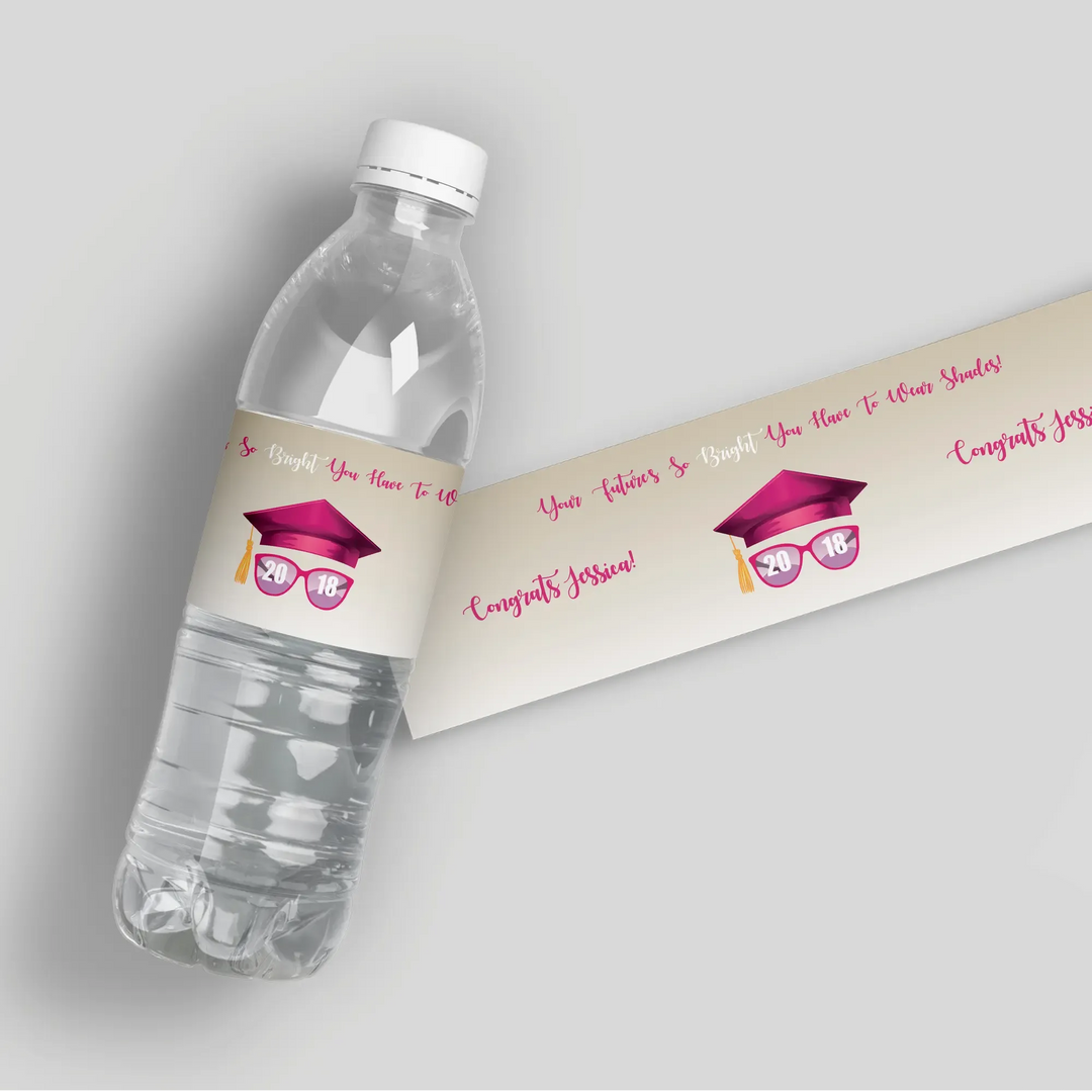 Pink Shades Graduation Water Bottle Labels - iCustomLabel
