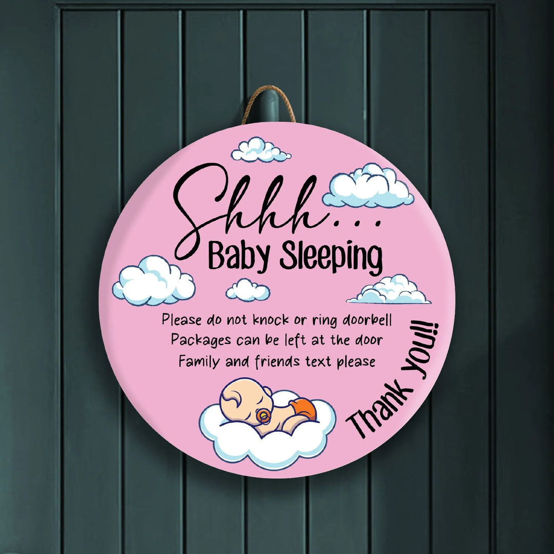 Pink Sleeping Baby Front Door Decor - iCustomLabel