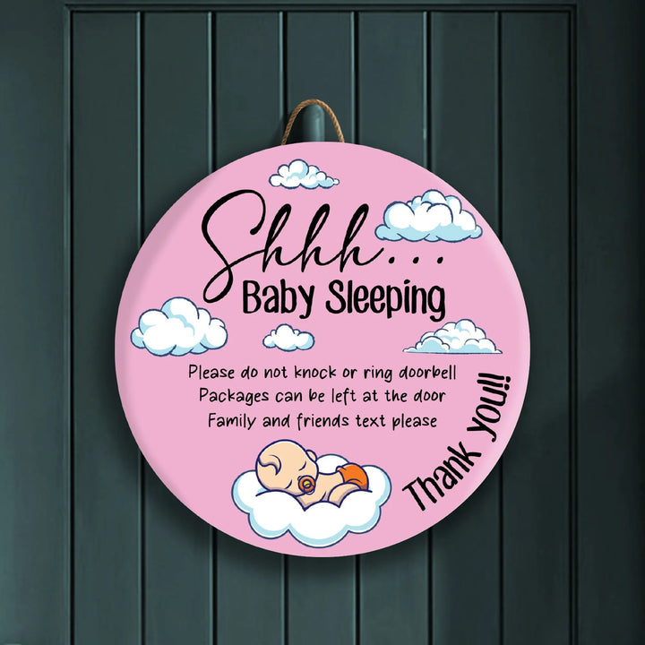 Pink Sleeping Baby Front Door Decor - iCustomLabel