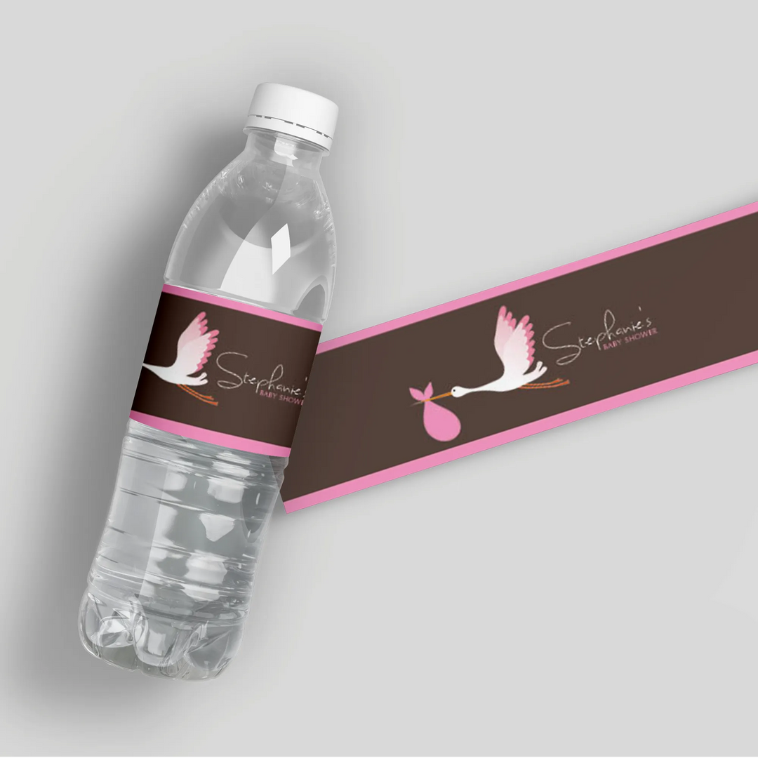 Pink Stork Water Bottle Labels - iCustomLabel