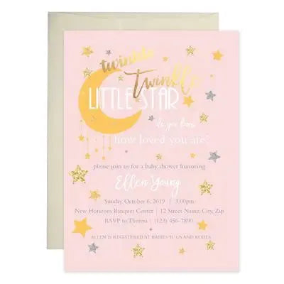 Pink Twinkle Baby Shower Invitations - iCustomLabel