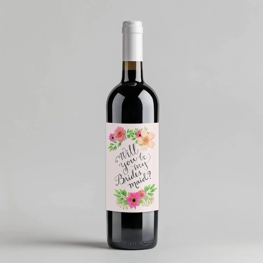 Pink Vintage Flowers Bridesmaid Wine Label - iCustomLabel