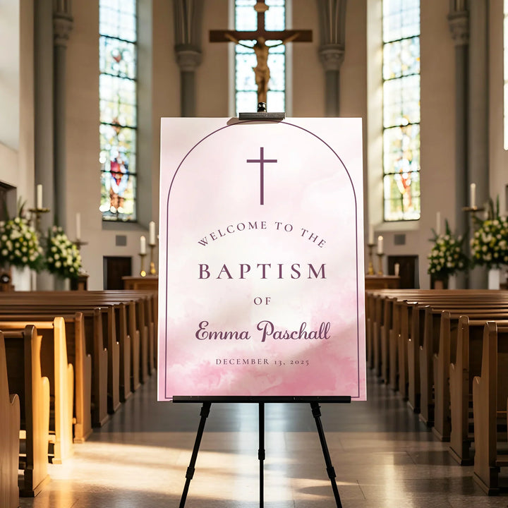 Pink Watercolor Baptism Welcome Sign