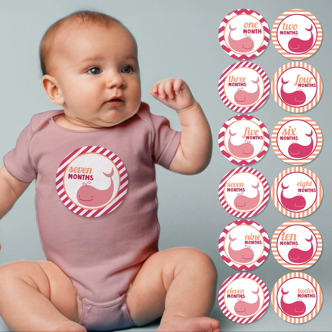 Pink Whale Baby Month Stickers - iCustomLabel