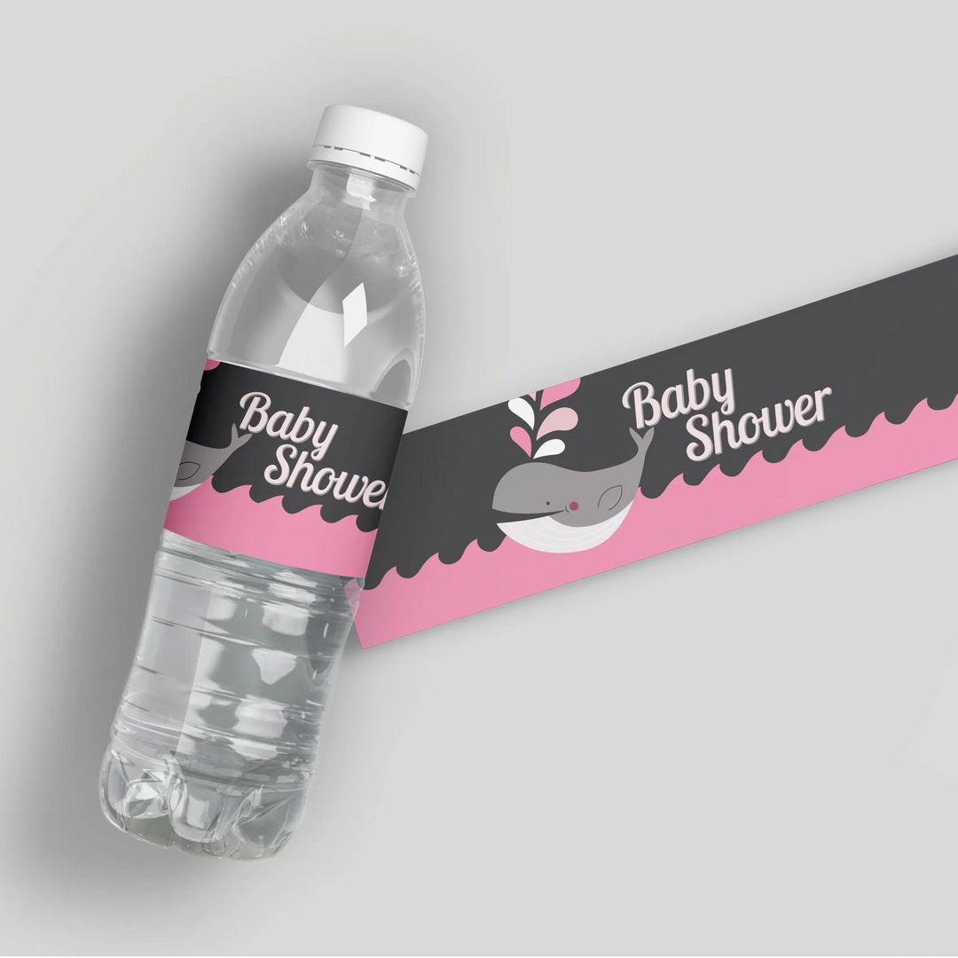 Pink Whale Water Bottle Labels - iCustomLabel