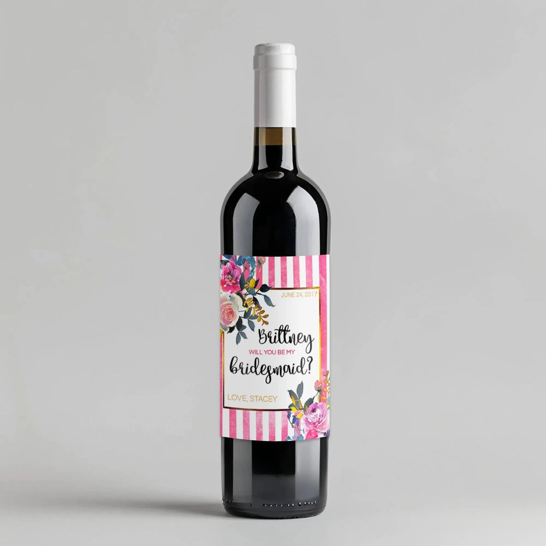 Pink White Bridesmaid Wine Label - iCustomLabel