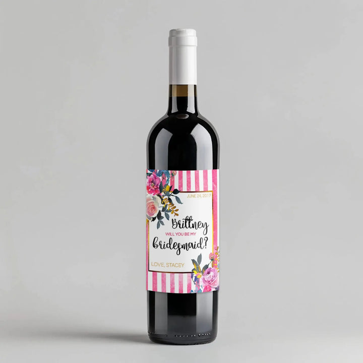 Pink White Bridesmaid Wine Label - iCustomLabel