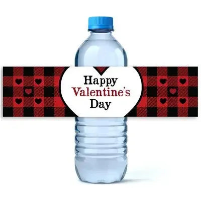 Plaid Hearts Valentine Water Bottle Labels - iCustomLabel