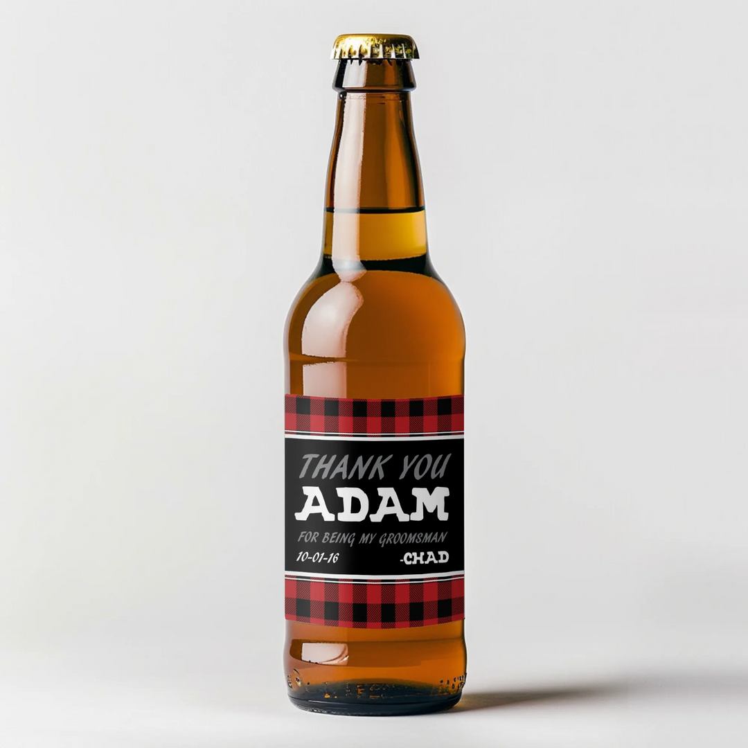 Plaid Thank You Groomsman Beer Label - iCustomLabel
